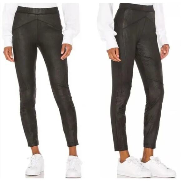 Free People Midnight Vegan Suede Pants S Black Pull On Leggings Stretchy Moto - Picture 11 of 12